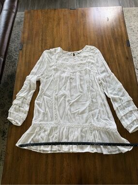 Lucky Brand White Crochet-Detail Peasant Tunic